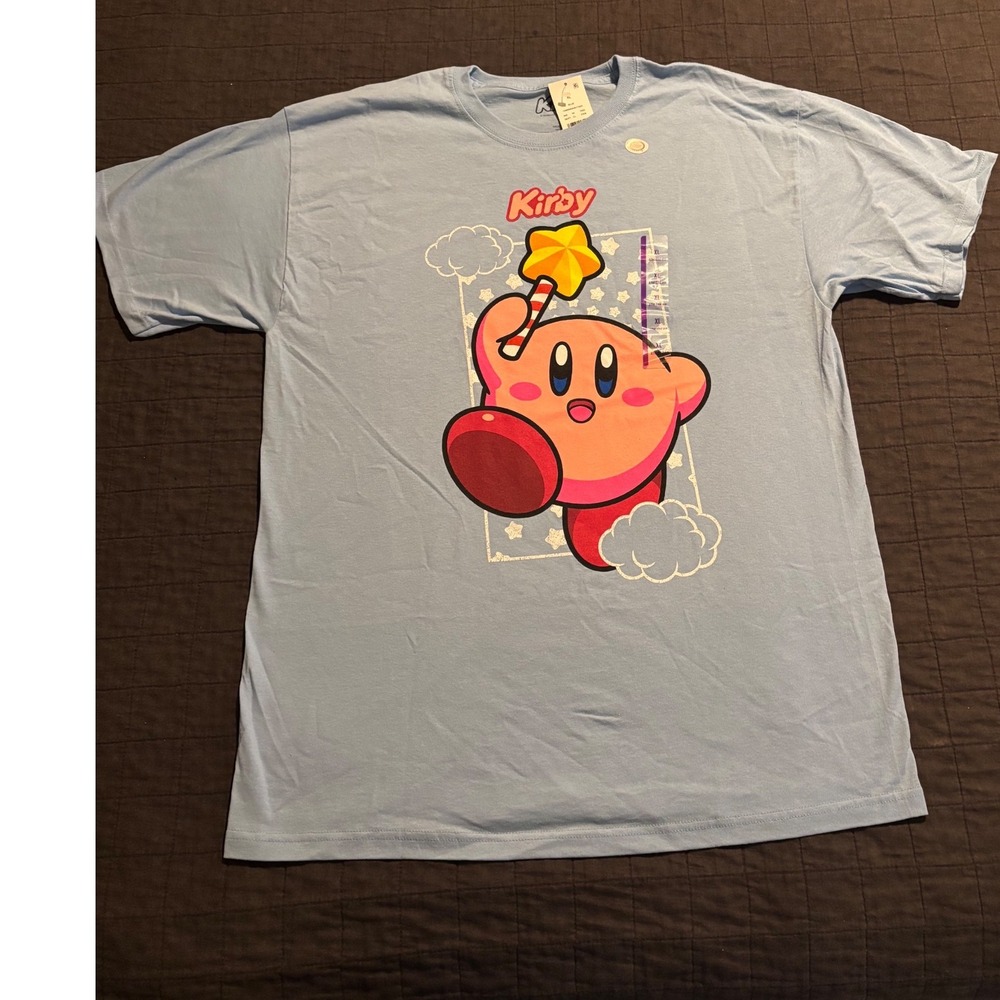 Nintendo Kirby Star Wand Graphic T-Shirt Mens XL Light Blue Cotton New With Tags